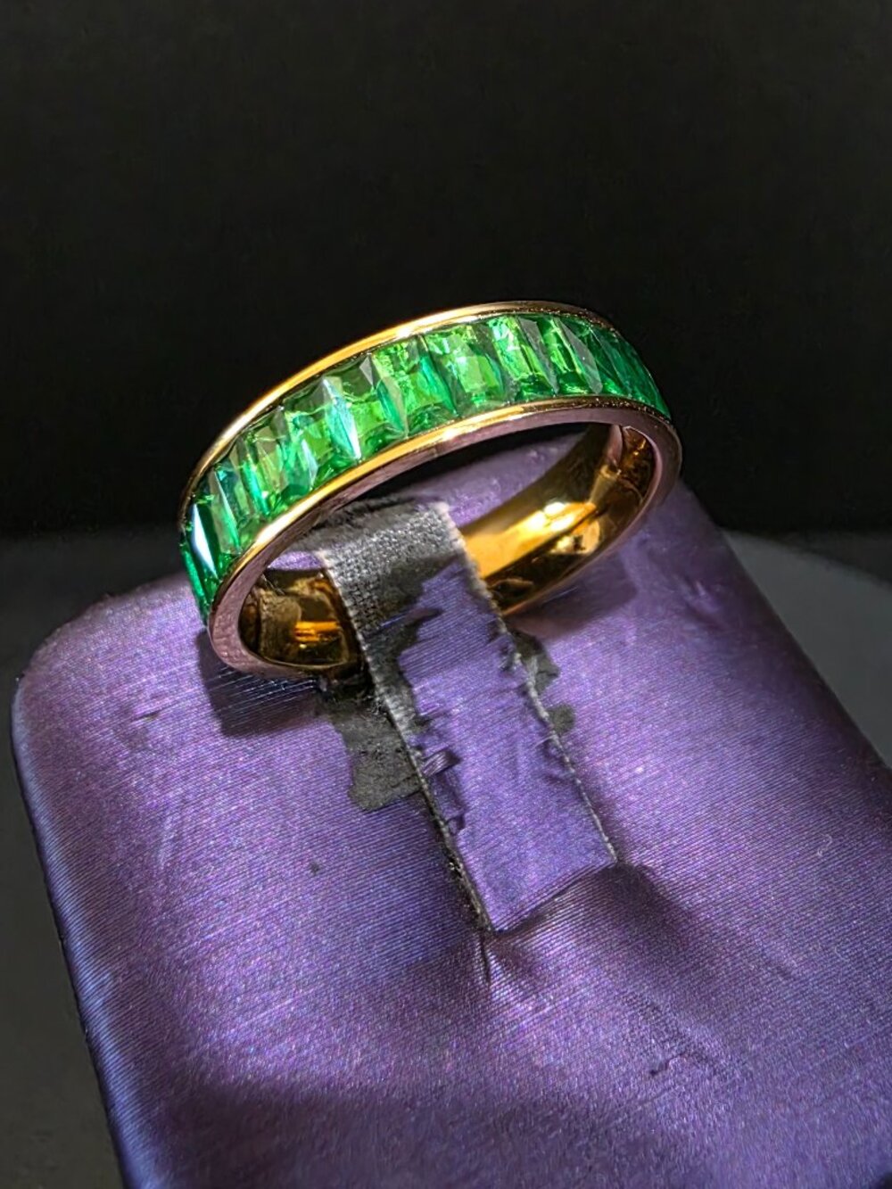 Vibrant Emerald Green Channel Set Baguette Eternity Fashion Ring - Size 8